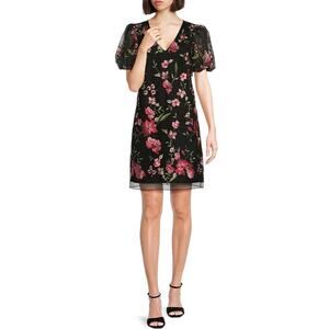 Jessica Howard Petite Floral Embroidered Mesh Sheath Dress - Navy Size 10